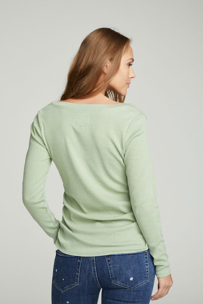 Long Sleeve Split Neck Rouched Side Tee WOMENS chaserbrand