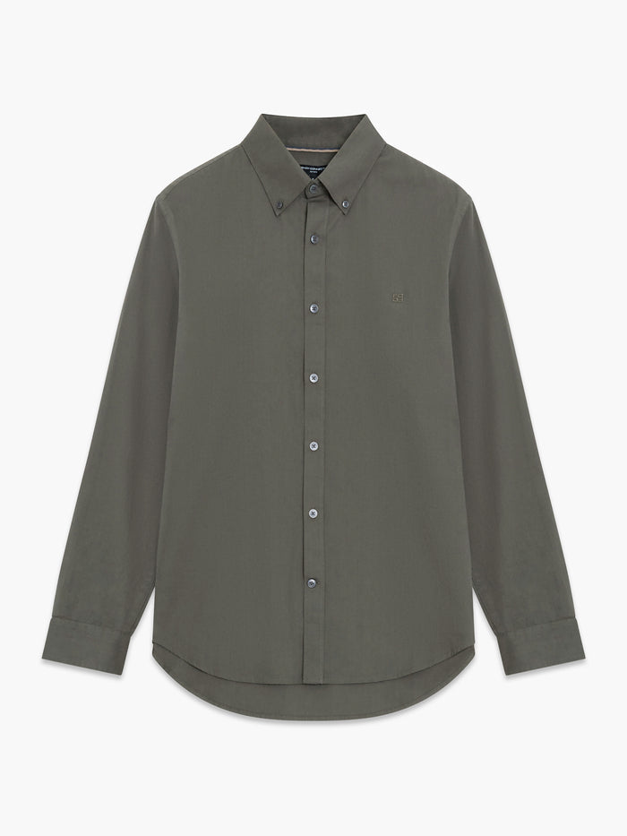 Long Sleeve Twill Khaki Green Oxford Shirt