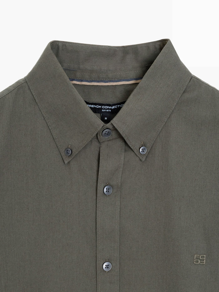 Long Sleeve Twill Khaki Green Oxford Shirt
