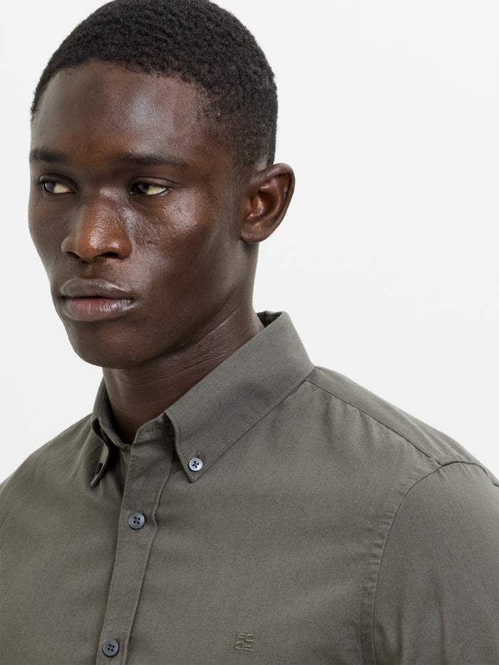 Long Sleeve Twill Khaki Green Oxford Shirt