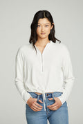 Long Sleeve Zipper Mock Neck Semi Cropped Tee WOMENS chaserbrand