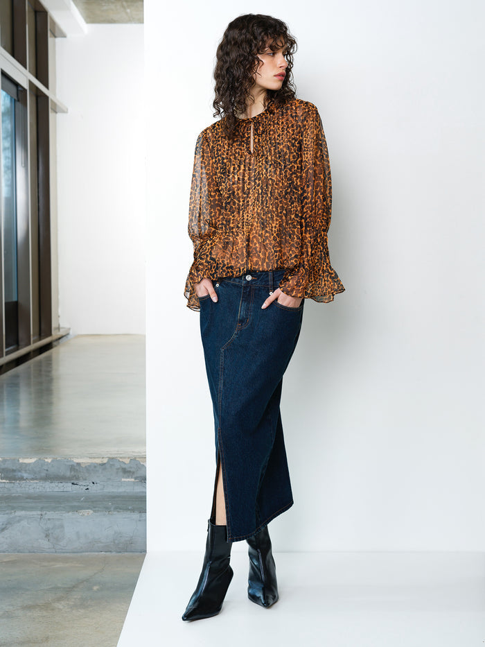 Lottie Chiffon Leopard Print Orange Peplum Blouse