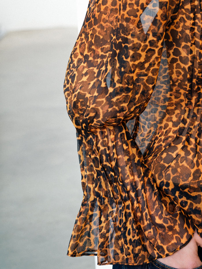 Lottie Chiffon Leopard Print Orange Peplum Blouse
