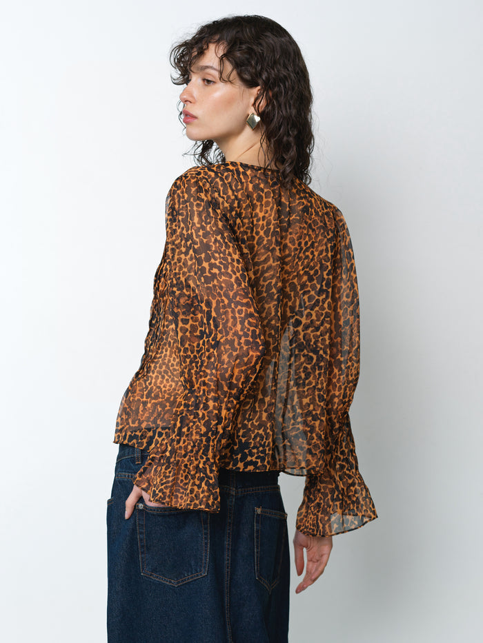 Lottie Chiffon Leopard Print Orange Peplum Blouse