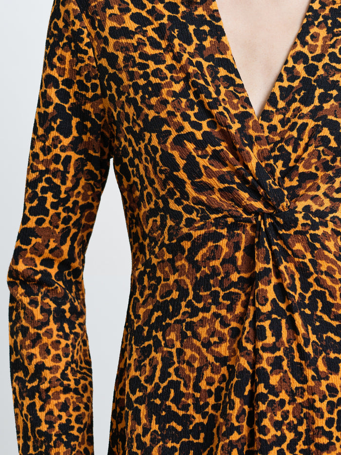 Lottie Textured Leopard Print V Neck Midi Dress