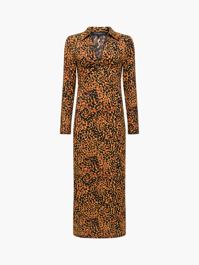 Lottie Textured Leopard Print V Neck Midi Dress