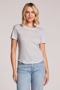 Chaser Louisa Tee in Light Heather Grey showcasing crew neckline and lightweight fabric