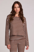 Front view of a woman wearing the Chaser Lunnah Nutty Brown Top on a neutral background