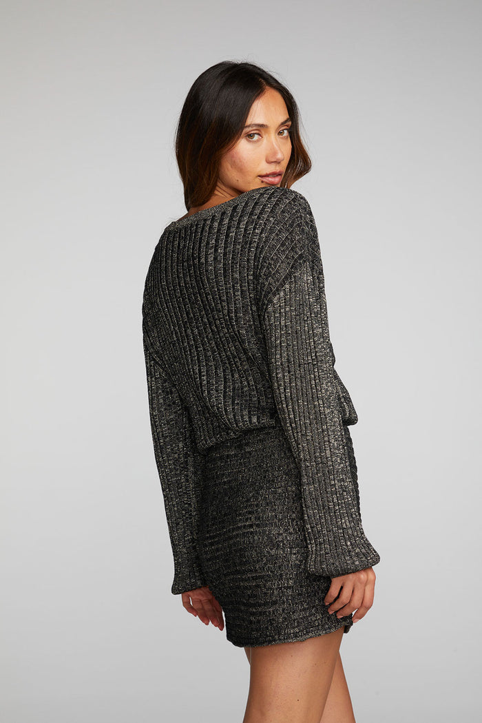 Lurex Rib Knit Mini Dress with Shirring Womens chaserbrand