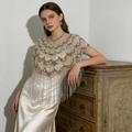 Luxury Beaded Fringe Bridal Capelet, Ivory & Black Gatsby Sequin Wedding Shawl, Handmade Art Deco Bridal Cover Up