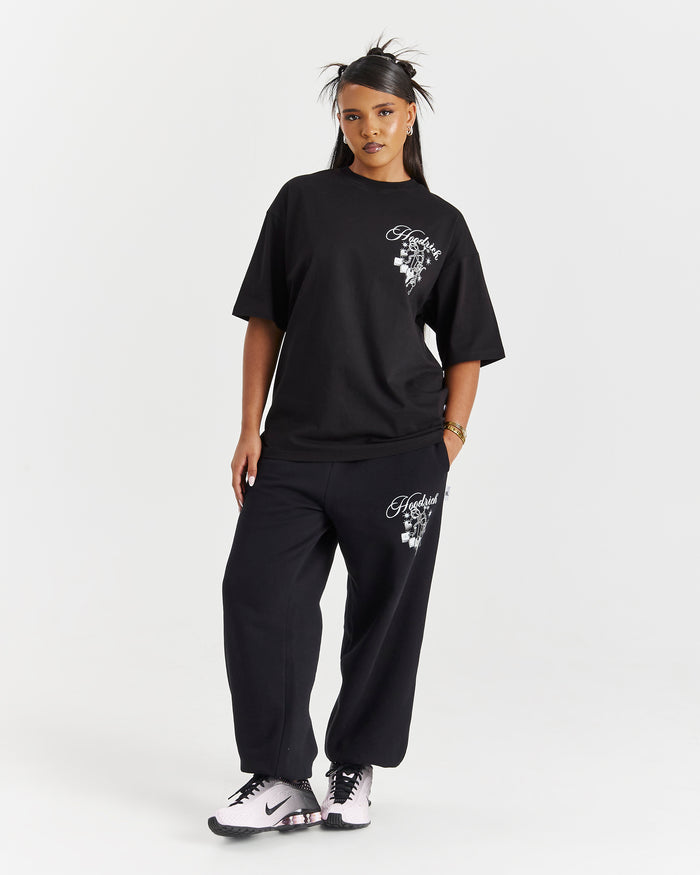 Lyra Oversized Joggers - Black/Rhinestone/Pink