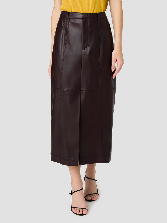 Madeline Brown Faux Leather Midi Skirt