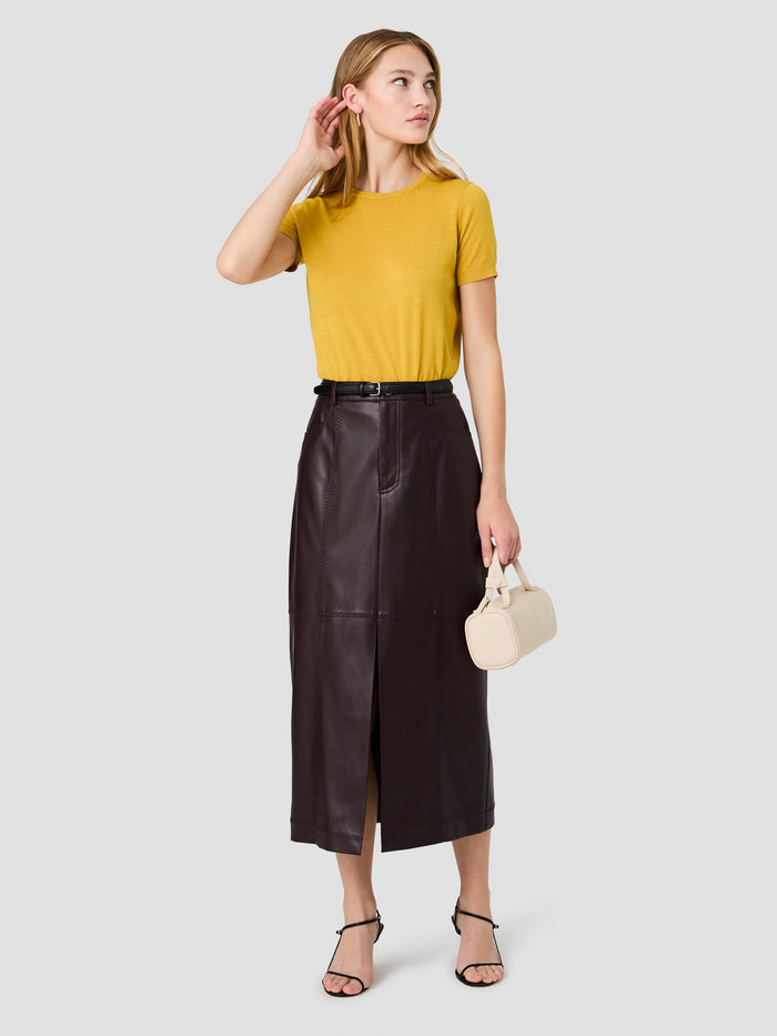 Madeline Brown Faux Leather Midi Skirt