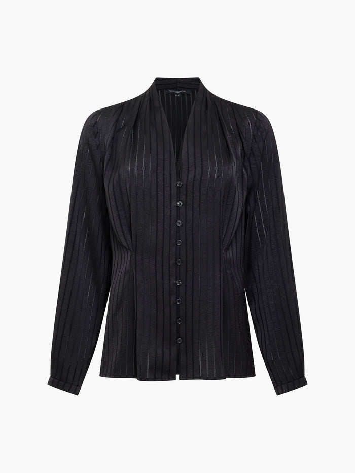Maggie Black Satin Stripe V-Neck Blouse