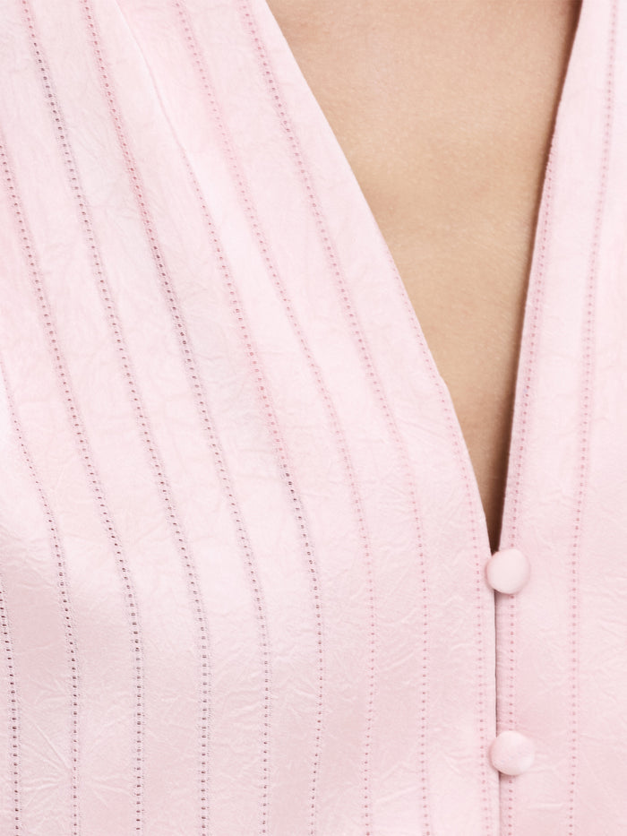 Maggie Pink Satin Stripe V-Neck Blouse