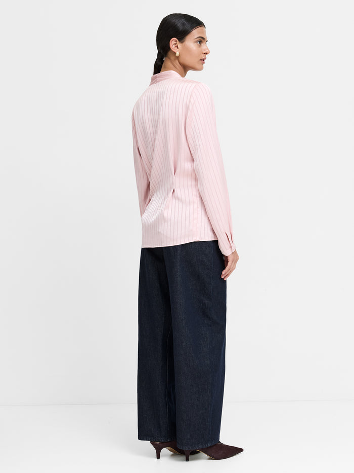 Maggie Pink Satin Stripe V-Neck Blouse