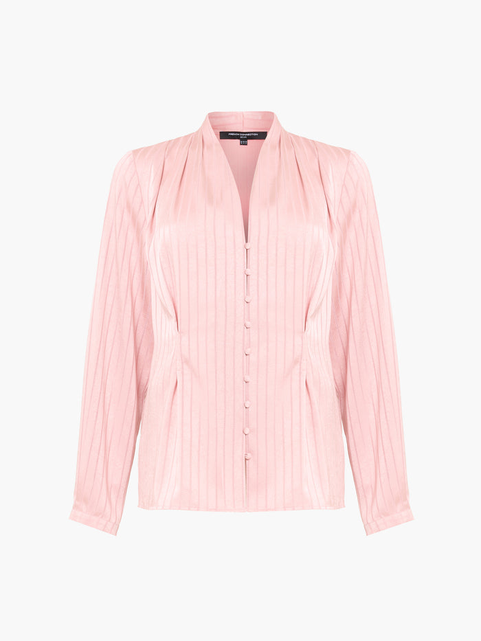 Maggie Pink Satin Stripe V-Neck Blouse