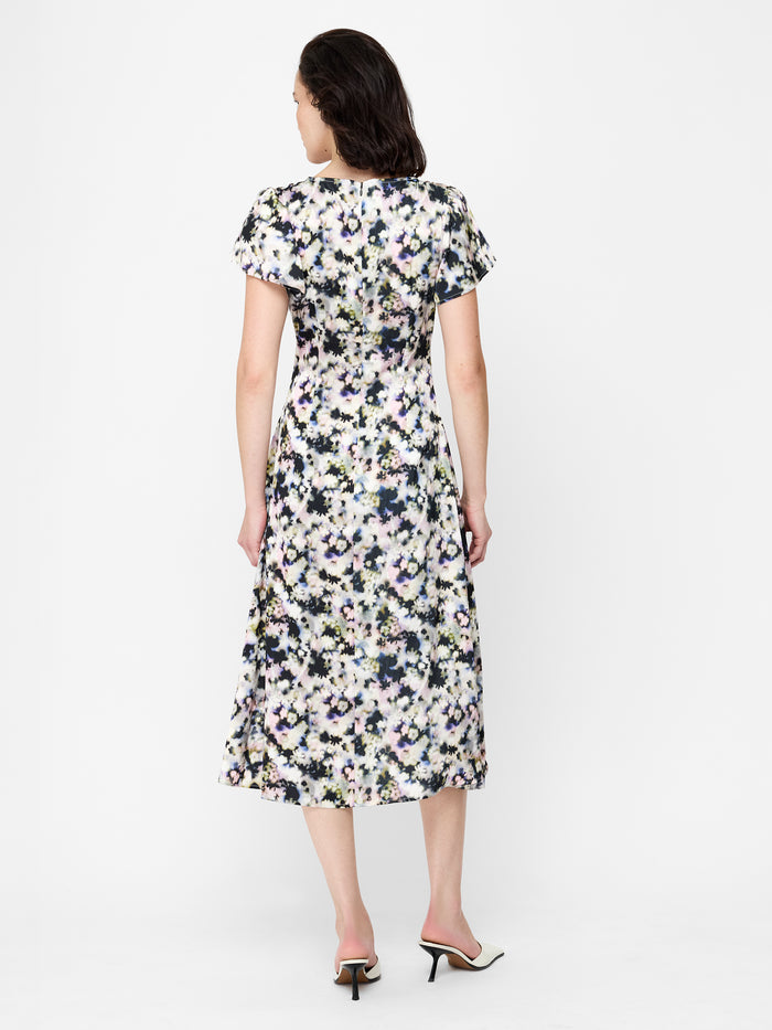 Marcy Floral Print Lace Trim Midi Tea Dress