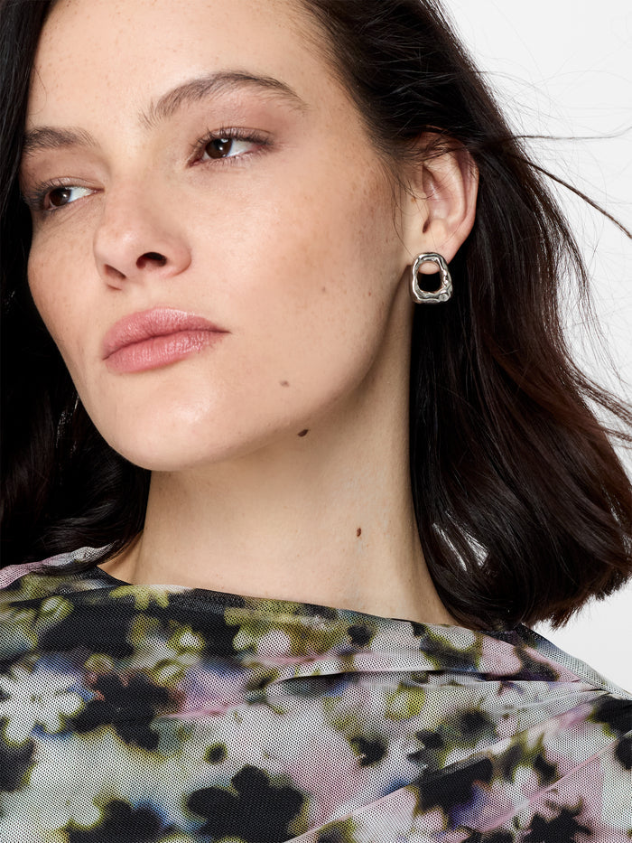 Marcy Floral Print Mesh Long Sleeve Top