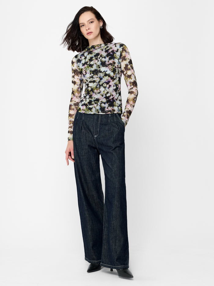 Marcy Floral Print Mesh Long Sleeve Top