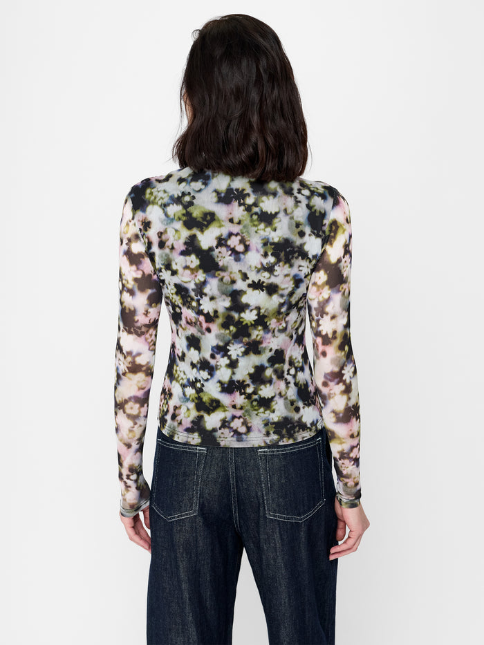 Marcy Floral Print Mesh Long Sleeve Top