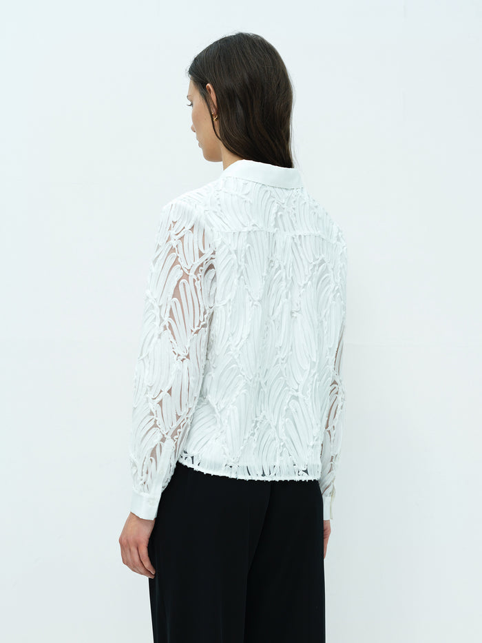 Margot White 3D Textured Long Sleeve Shirt