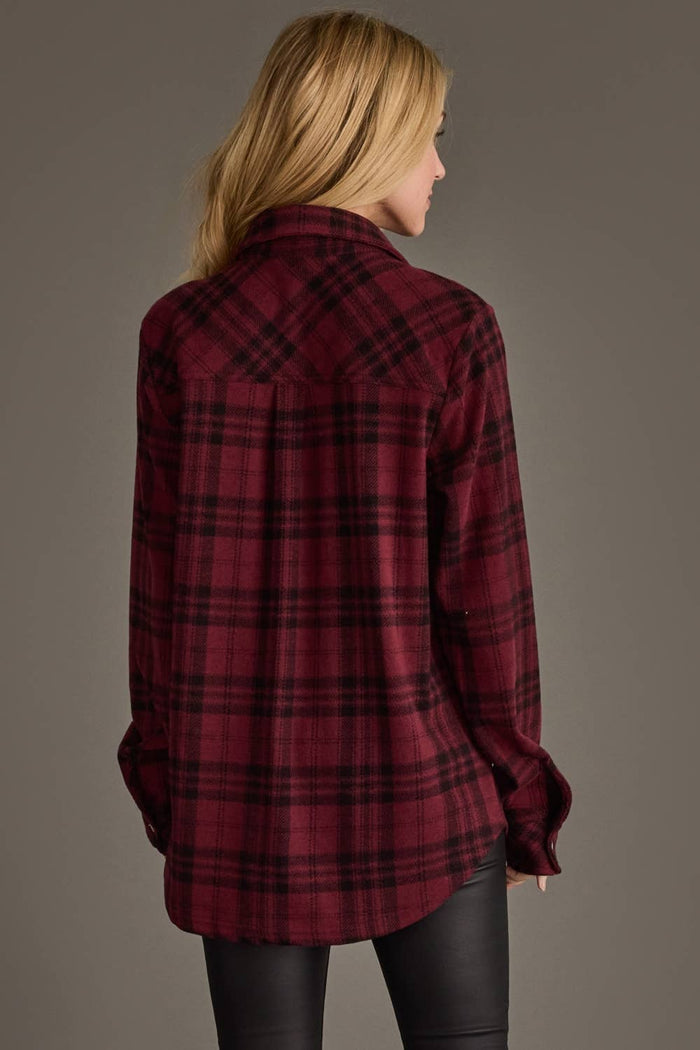 Maroon & Black Plaid Button Up