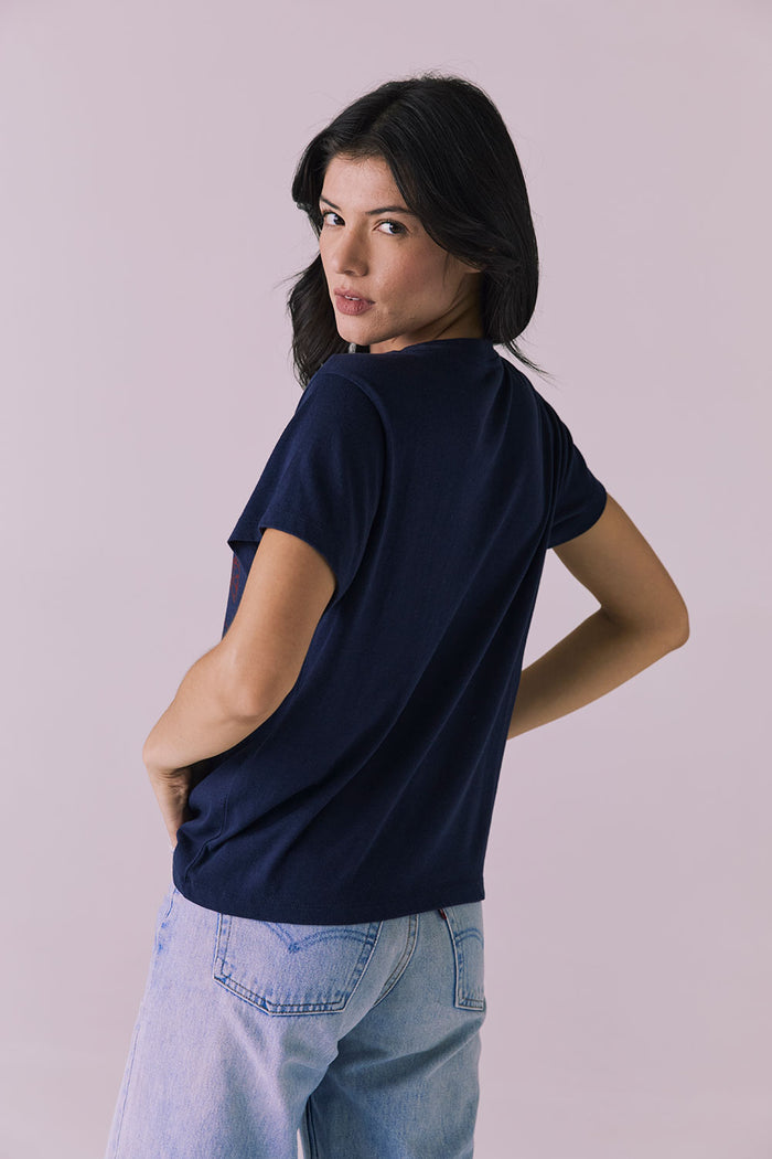 Back view of Chaser Brand Martha’s Vineyard Tee in Navy with clean solid back and easy everyday shape