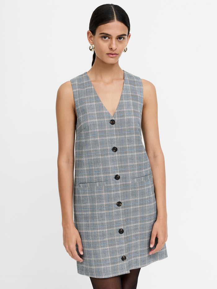 Matteo Plaid Button-Through A-Line Mini Dress