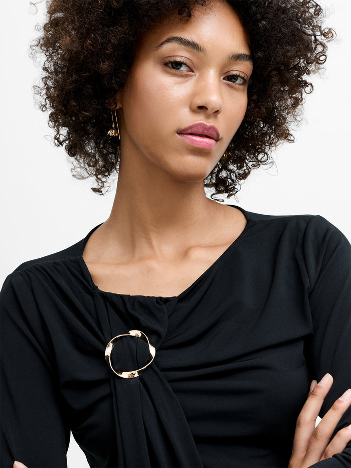 Maxine Black Draped Ring Detail Top