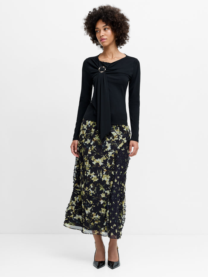 Maxine Black Draped Ring Detail Top