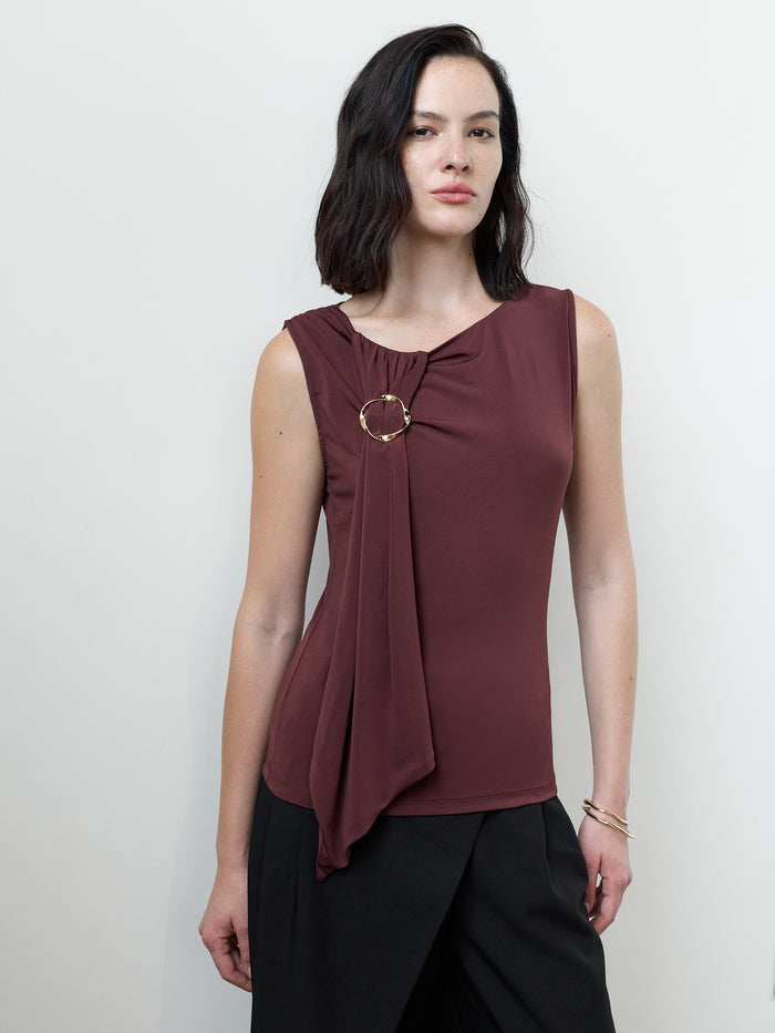 Maxine Burgundy Jersey Draped Ring Top