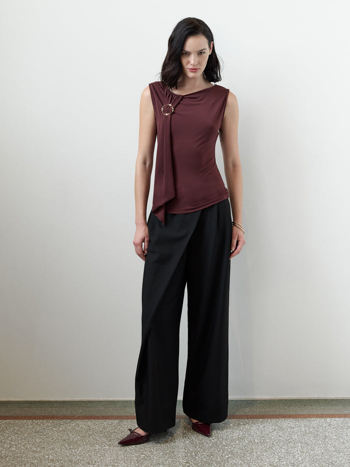 Maxine Burgundy Jersey Draped Ring Top