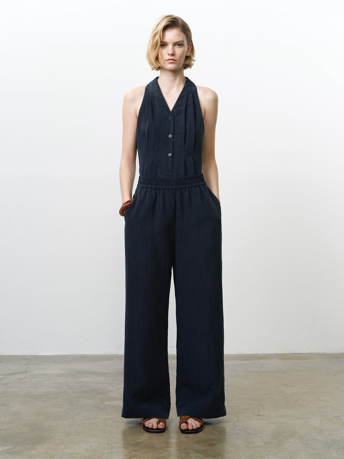 Melina Navy Wide Leg Trousers
