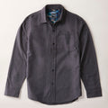 Men's Cascade Flannel Shirt in Charcoal Grey, a Portuguese cotton flannel button-up with a chest pocket and black buttons, shown flat.
