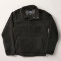 Men's Cypress Sherpa Fleece in Onyx Black, a heavyweight recycled polyester pullover with high collar, snap placket, and kangaroo pocket.