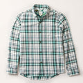 Pladra Men's Every Day Elite Flannel Shirt in Everglade White plaid laid flat on a light background.