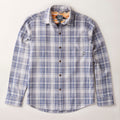 Men's Every Day Elite Flannel Shirt in Geary Grey, a heavyweight cotton flannel plaid in blue, grey, and white with a chest pocket.