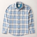 Men's Every Day Elite Flannel Shirt in Mendocino Blue, a light blue, white, and grey plaid with a chest pocket and printed inner lining.