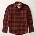 Men's Every Day Flannel Shirt in Autumn Red, a red and black plaid with a collar and button front, shown flat.