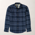 Pladra Men’s Every Day Flannel Shirt—Cloud Blue, long sleeves, chest pocket, floral collar detail.