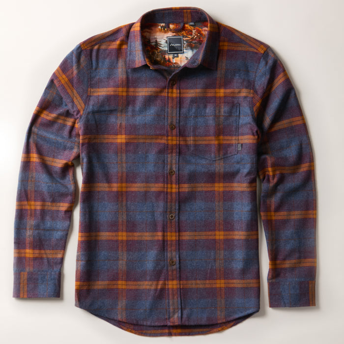 Pladra Men's Every Day Flannel Shirt in Portsmouth Blue Heather, 100% cotton, laid flat on a light background.