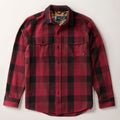 Men's Fireside Flannel - Lumber Red by Pladra with two chest pockets, shown on a flat, light background.