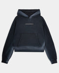 Oversized black Hoodrich hoodie featuring a kangaroo pocket and center chest logo.