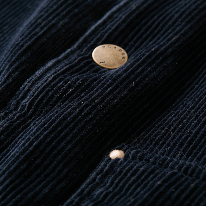 Close-up of the Men's Ironwood Sherpa Jacket in Midnight Blue, showing its textured cotton corduroy fabric.