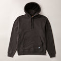 Pladra Men's Sierra Hoodie in Charcoal Black, heavyweight French terry, front pocket; shown laid flat.
