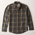 Pladra Men's Workhorse Elite Flannel Shirt in Birch Brown, heavyweight cotton with two chest pockets, shown laid flat.