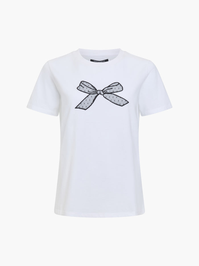 Mesh Bow White Cotton T-Shirt