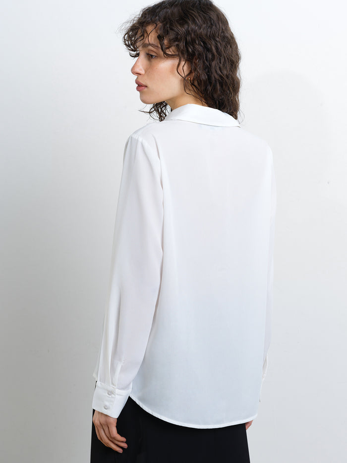 Mila 3D Floral Faux Pearl Long Sleeve White Shirt