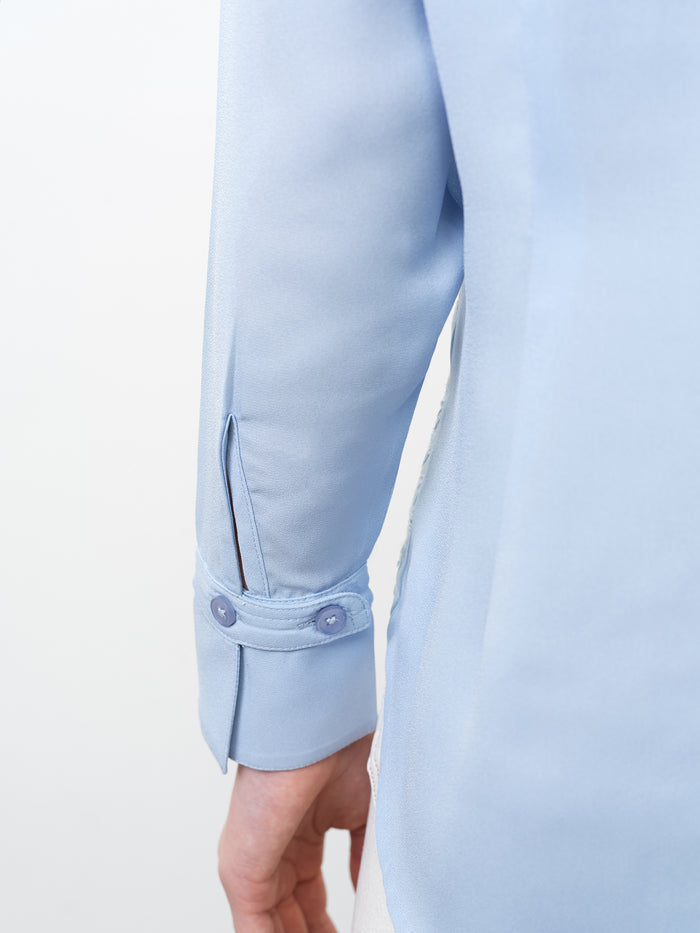 Mila Lace Layered Long Sleeve Light Blue Shirt